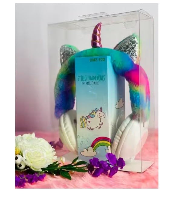 Image of ECLET Unicorn Kids Headphones for Girls Children Teens,Cute Cat Ear Wired Headphones w /Microphone Over On Ear Headset for School Birthday Xmas Unicorn Gift with Pouch