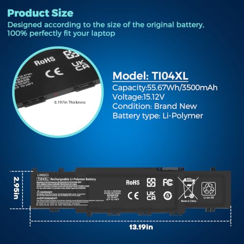 Image of TI04XL M24563-005 Battery Replacement for HP Envy 17-CH000 17m-ch000 17T-CH000 17-ch0027ur 17-ch0026ur 17m-ch0013dx 17M-CH1013DX 17-ch0xxx TI04055XL M24420-1C1 M24420-1D1 55.67Wh 15.12V