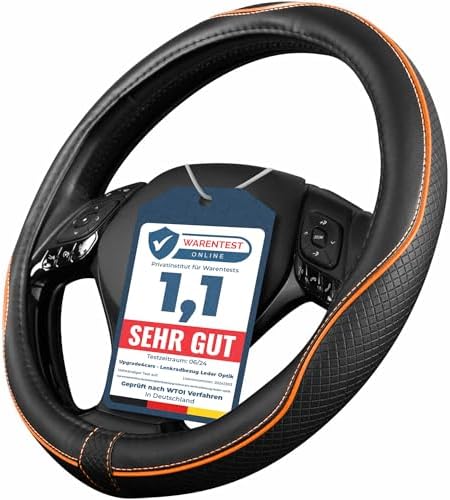 Upgrade4cars Lenkradbezug Orange Schwarz Leder-Optik Universal 37-38 cm | Lenkradhülle für Sommer & Winter | Geschenk für Frauen & Männer | passend für die meisten Fahrzeuge