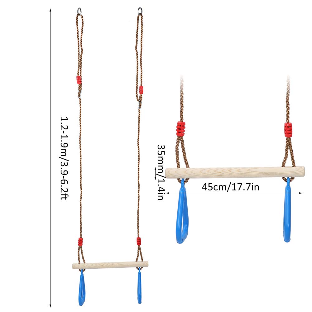 equlup Children Pull Up Rings, Indoor Gym Ring Kids Gymnastics Rings Wooden Stick Trapeze Swing Triangular Gym Fitness Sports Toy for Children Exercise Sports