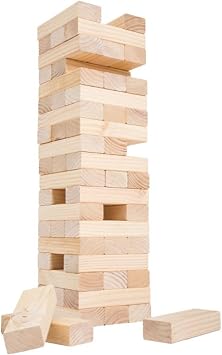 HEY! PLAY! Classic Giant Wooden Tower Blocks Stacking Game with Nylon Carrying Case Outdoor Yard Games for Adults, Family Backyard Party Game