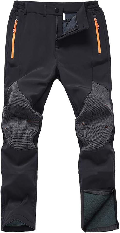 Gash Hao Mens Snow Ski Waterproof Softshell Snowboard Pants Outdoor Hiking Fleece Lined Zipper Bottom Leg