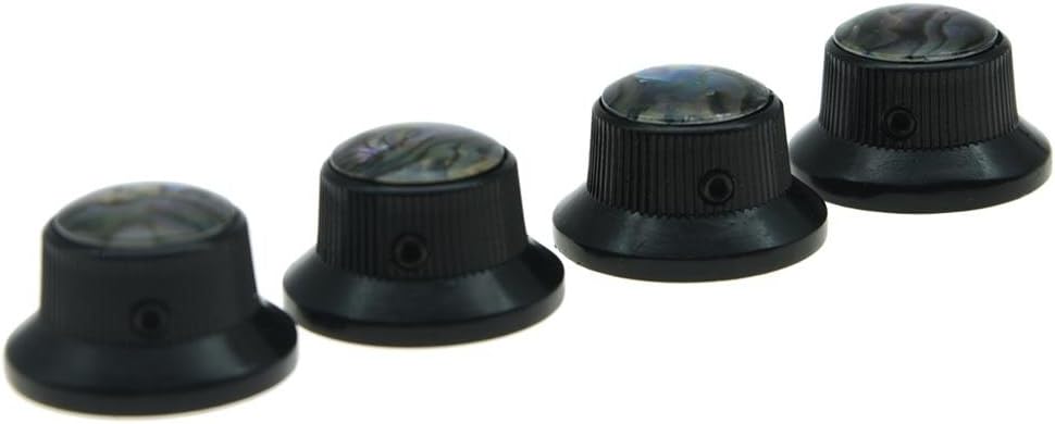 KAISH 4x Abalone Top Black LP Top Hat Knobs with Set Screw Metal Bell Knobs for Guitar Bass with 6mm Shaft Pots