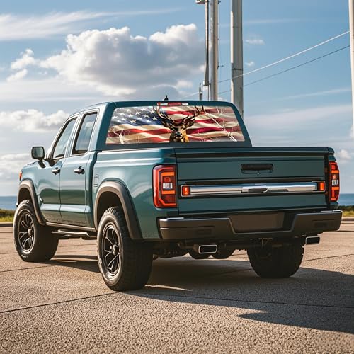 Image of Rear Window Decals for Trucks - 65x17.3 in American Flag Vinyl Perforated Back Window Graphics Fit Most Pickup Trucks SUV for Personalized