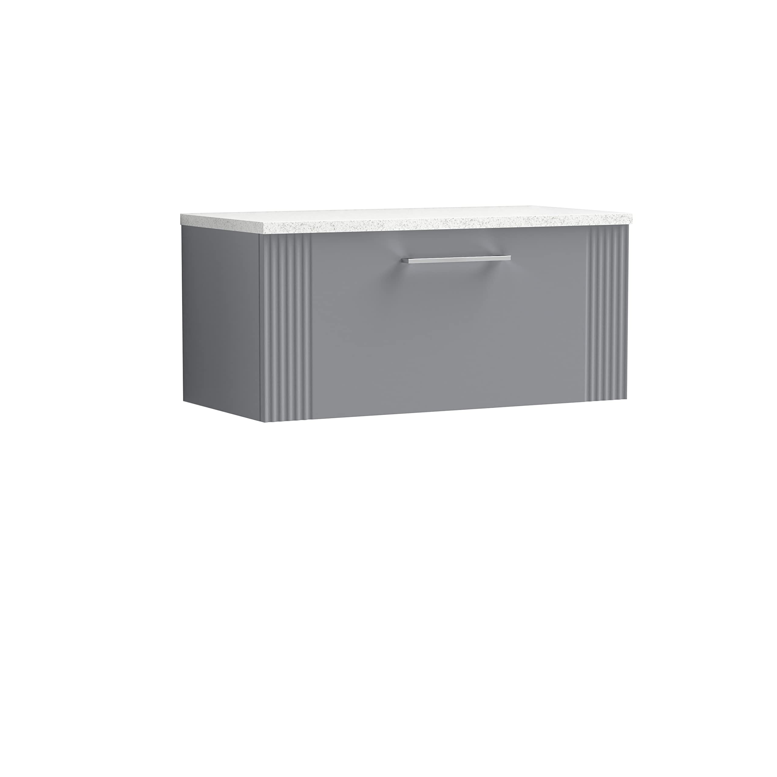 Deco Wall Hung 1-Drawer Vanity Unit with Sparkling White Worktop 800mm Wide - Satin Grey - Nuie