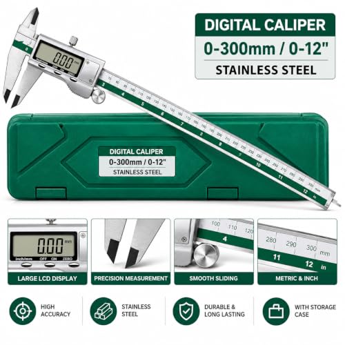 Image of 300mm Digital Vernier Caliper (12 Inch), Stainless Steel Electronic Measuring Tool with LCD Display, 0.01mm Accuracy, Inch /MM Conversion, Precision Measuring Gauge for Engineering & Industrial Use