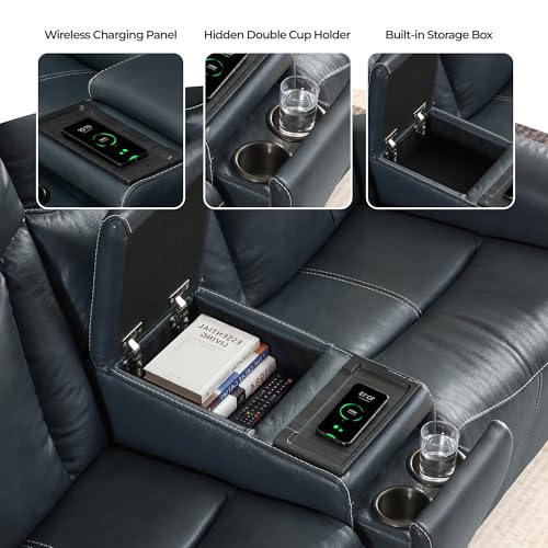 Image of CHITA Zero Gravity Power Reclining Sofa, Loveseat with Console, Navy