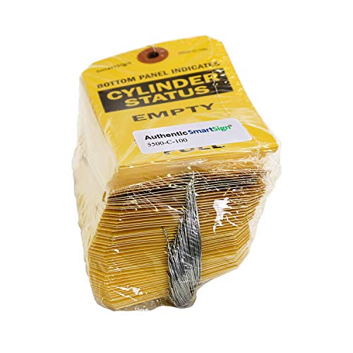 SmartSign (Pack of 100) 5.75 x 2.875 inch “Cylinder Status - Empty, in Service, Full” 3-Part Perforated Tags with Pre-Attached Wires, 13 Point Cardstock, Black and Yellow