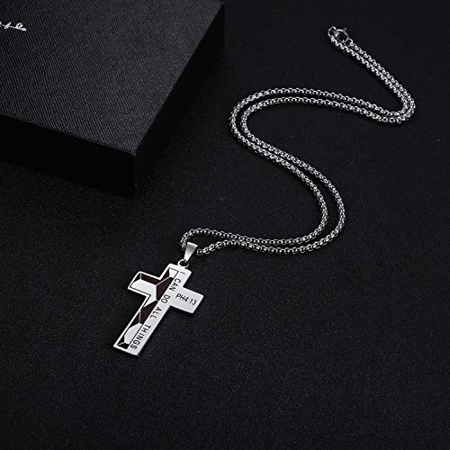 Soccer Cross Necklace for Men Bible Verse I CAN DO All Things Stainless Steel Sport Pendant for Men4