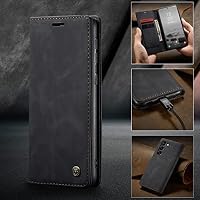 owlhold Handyhülle für Samsung Galaxy S23 5G Hülle, Premium Lederhülle Weiches Vintage-Nubukleder Faltbare Ständer Klapphülle Kartenfach Standfunktion stoßfest Schutzhülle -Schwarz – Ansicht 5