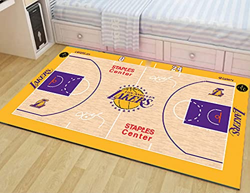 GOLOFEA Tapis Lakers Basketball Salon Chambre Area Tapis décoratif doux pour adolescents, garçons, enfants, hommes Fond intérieur antidérapant Orange 80 x 160 cm Cover
