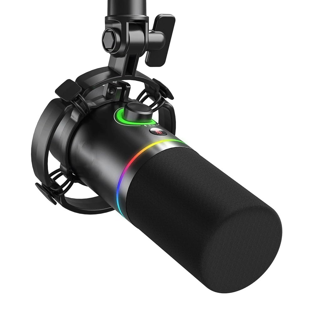 Dynamic Microphone for Gaming Recording Streaming Metal Mic with Software Tap-to-Mute Gain Knob