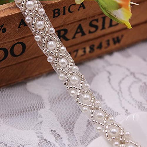 10 yardas adorno de encaje de perlas accesorios de ropa collar diy hecho a mano rebordear encaje ropa tela de encaje-C