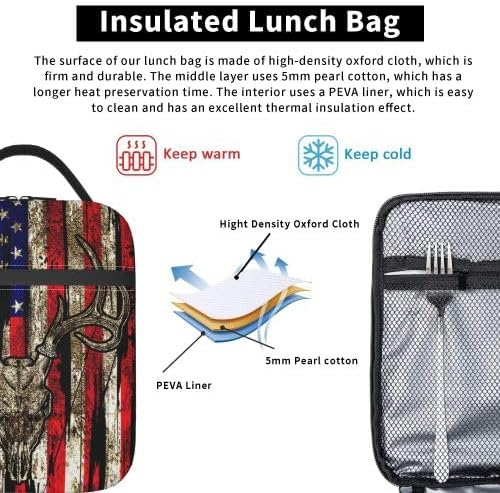 Miniatura 5 de YETTA YANG Bolsa de almuerzo portátil con diseño de camuflaje y camuflaje con diseño de camuflaje y diseño de calavera de ciervo verde y negro,