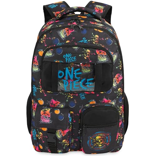 Get Trend One Piece Kids Backpack for Boys 18 inch Book Bag with Adjustable Padded Straps Travel School Bag Anime Gifts (Black One Piece)