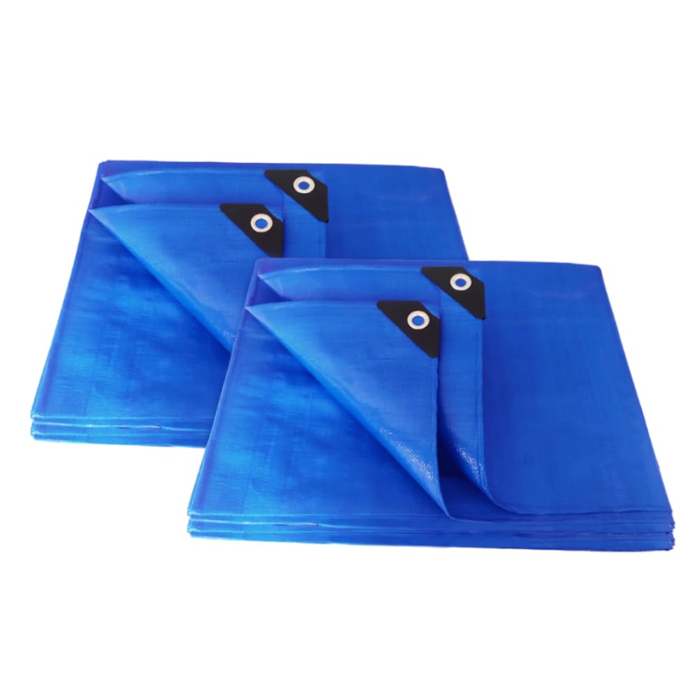 ANSIO Tarpaulin 3m x 4m Pack of 2 Water-resistant Tarp Large Camping Cover Sheet – Multipurpose Groundsheet with UV Protection, Weatherproof & Frost-Resistant – Reinforced Eyelets - Blue — image 1