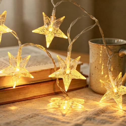 ALEGRE Weihnachts Lichterkette Sterne 1 5M 10 LED Sternen Lichterkette Batterie Warmweiß Sterne Lichterketten Innen Außen Sternenlichterkette für Weihnachten Kinderzimmer Hochzeit Garten Camping