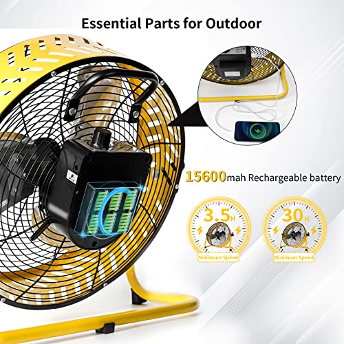 Beestar Battery Operated Fan, 12 Inch Rechargeable Fan Portable,High Velocity Fan With Metal Blade Run Up To 30 Hours, Battery Powered Fan For Garage, Backyard, Camping, Travel (Yellow) #TOP2