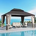 SUNSHINE VALLEY 12'x16' Hardtop Gazebo, Permanent Aluminum Outdoor Gazebo with Galvanized Steel Double Roof & Gutter System, Heavy Duty Patio Pavilion Canopy with Netting and Curtains for Deck, Garden