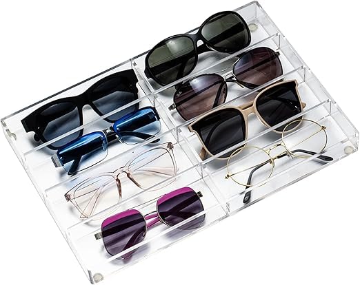 Clear Acrylic Eyeglass & Sunglass Organizer Tray, 8 Compartments Multipurpose Accessories Display & Storage Tray for Dresser Drawer-image-1