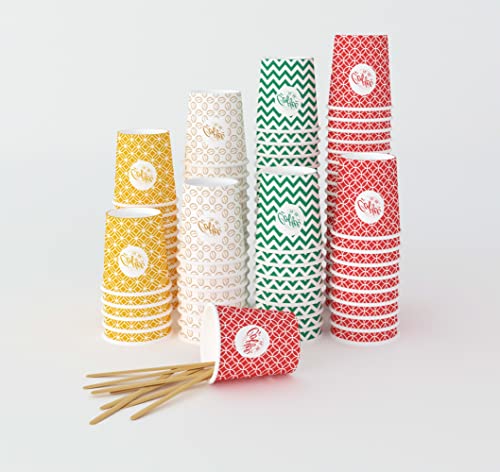 4 Oz,400 Multicolore Espresso Gobelets en Carton avec Agitateurs en Bois,Écologique et Jetables,Résistant à la Chaleur,Carton de Qualité,Idéal pour Toutes Les Boissons Chaudes ;Café,Thé,Chocolat etc.