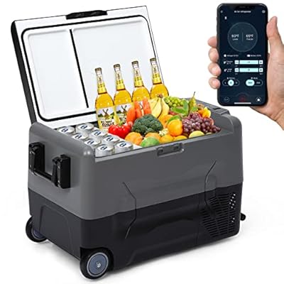 EcoExplorer Dual Zone Car Freezer With APP Control - 48 Quart Portable Refrigerator for RV/Camping/Truck, Dual Voltage (12V/24V DC & 110-240V AC), -4°F to 68°F Precise Cooling
