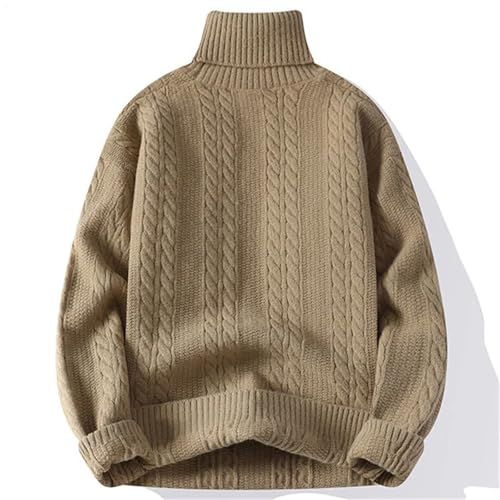 Men's Retro Turtleneck Long Sleeve Sweater Solid Color Loose Casual Knitted Pullover2