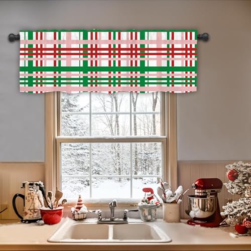 Christmas Valances for Windows, 54 x 18 Inch Buffalo Plaid Kitchen Curtains — view 4