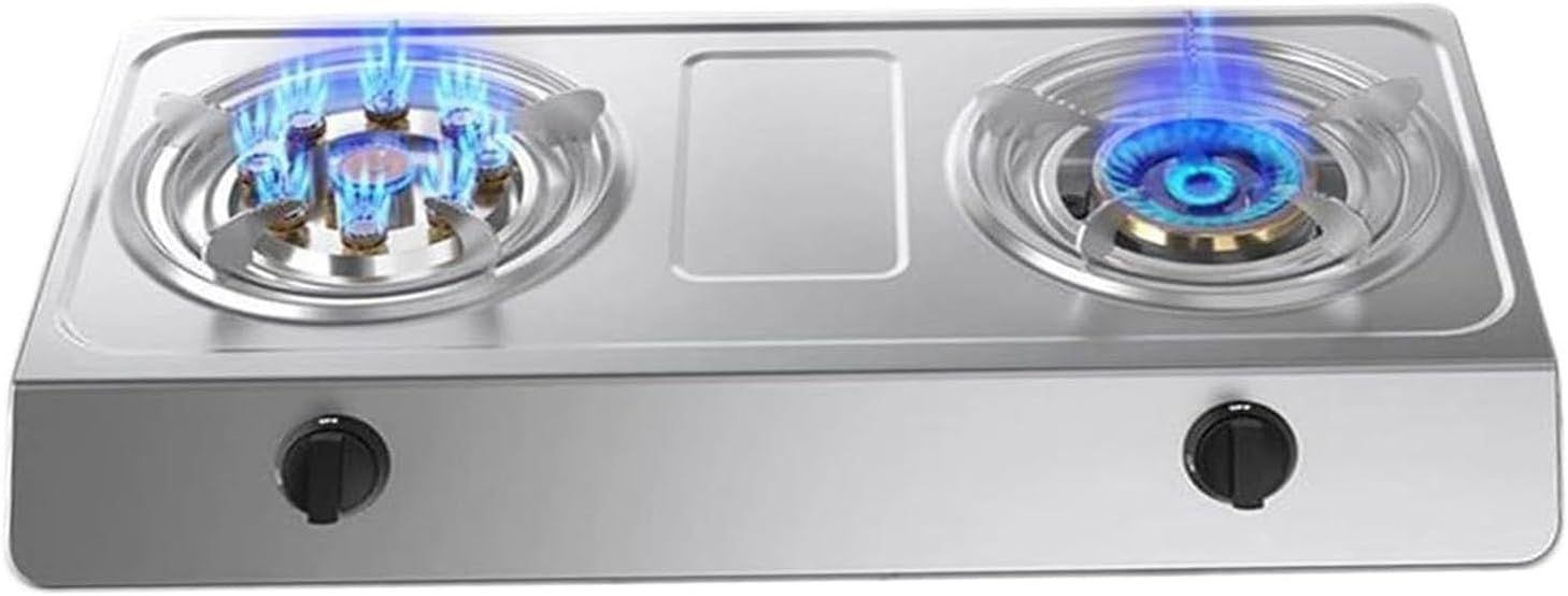 Indoor Gas Stove - 2 Burner Hob Cooker Cooktop, 4.5/5.2KW Stainless Steel Freestanding Table Top, Flameout Protection, for Home Kitchen Garden Catering(LPG)(LPG)