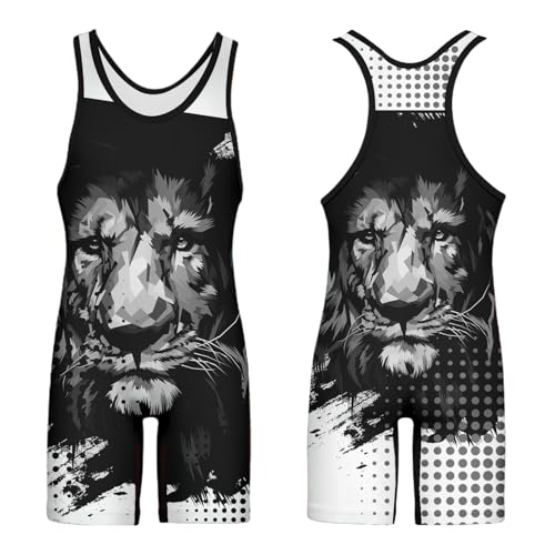 DIYUME Custom Lion Wrestling Singlet,Animal Pattern Powerlifting Singlet Sleeveless Jumpsuit - Thumbnail 2