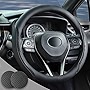 Muamos Car Steering Wheel Cover Black, 14.5 -15 inch Steering Wheel Covers with Coasters Microfiber Leather Carbon Fiber Breathable Anti-Slip Durable Universal Auto Steering Wheel Protective