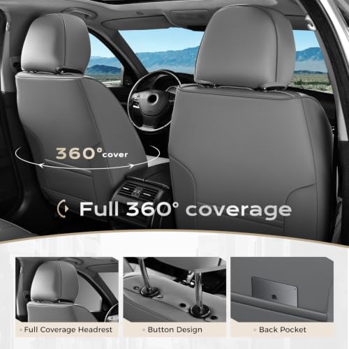 Image of Coverado Car Seat Covers Full Set, Seat Covers for Cars, Front Seat Covers and Back Seat Cover Waterproof Leather Automotive Seat Cover, Universal Car Interior Protectors Cushion for Most Cars