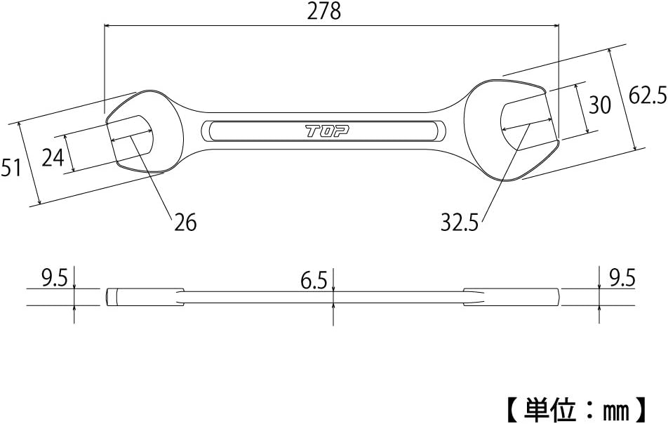 TOP Spanner 0.9 x 1.2 inches (24 x 30 mm), Made in Japan, Forged L-24x30