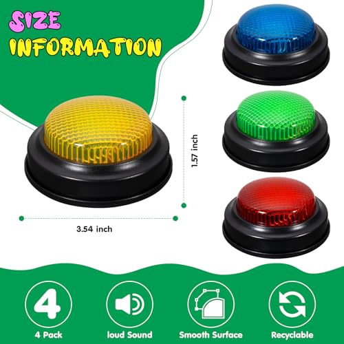 Image of Set of 4 Trivia Game Buzzers with Lights & Sound, Family Feud & Jeopardy Quiz Buttons for Classroom, Party Games, Red /Blue /Yellow /Green