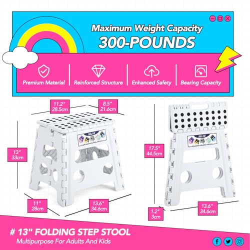 Image of Delxo Folding Step Stool 13 inch 2 Pack,300 Lbs Step Stool for Kids&Adults | Foldable Step Stool,Non-Slip Foot Stools with Handle Lightweight Collapsible stools for Kitchen,Bathroom,Bedroom,Garden White