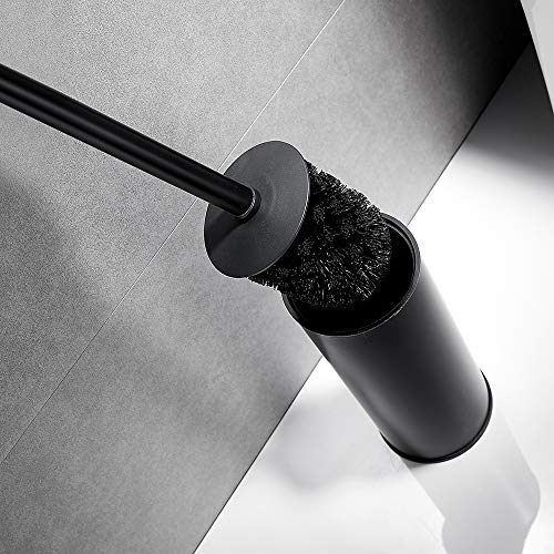 Image of Freestanding Toilet Brush Holder for bathrooms 304 Stainless Steel Toilet Brush Stand Round Storage and Organization Rust Resistant 18-inch high Matte Black Finished