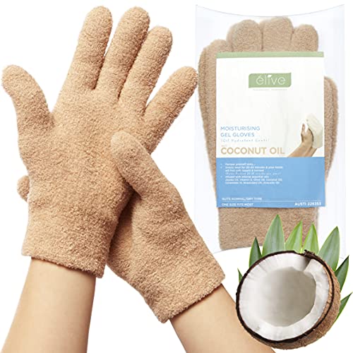 Ã‰live Hand Moisturizing Gloves Overnight - Coconut Oil, Vitamin E Infused Durable Polymer Gel, Restoring Hand Mask, Dry Cracked Hands Repair Treatment Glove, Manicure Cuticle Spa Basket, Nurse Gifts
