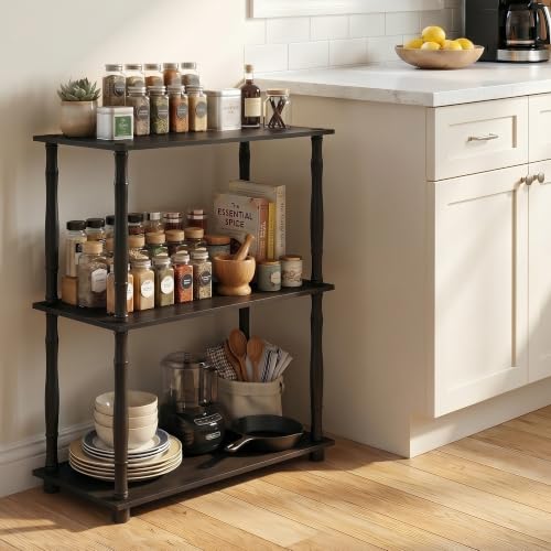 Image of Furinno TURN-N-TUBE Storage Shelves, 3-Tier Book Shelf, Corner Shelf, Toolless Open Shelves, for Organization and Storage, Living Room, Garage, Home Office, Americano