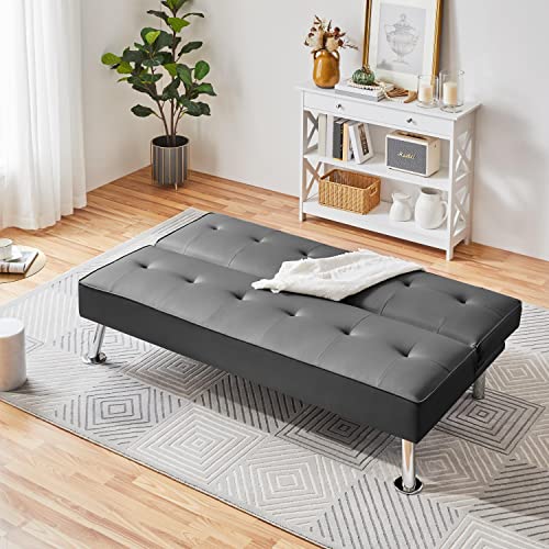 Yaheetech 3er-Sofa Couch Schlafsofa Bettsofa Klappsofa mit Schlaffunktion, Kunstleder, grau