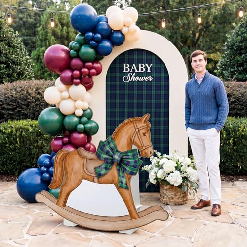 Capoda 59" Large Green Blue Tartan Plaid Horse Cardboard Cutout Stand-up Photo Prop Tartan Plaids Party Decorations Rocking Horse Props for Wedding Birthday Photography Background Supplies — view 6