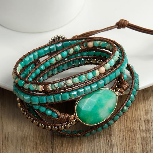 Image of Boho Stone Wrap Bracelet for Women,Turquoise Beaded Bracelet Jewelry Gift