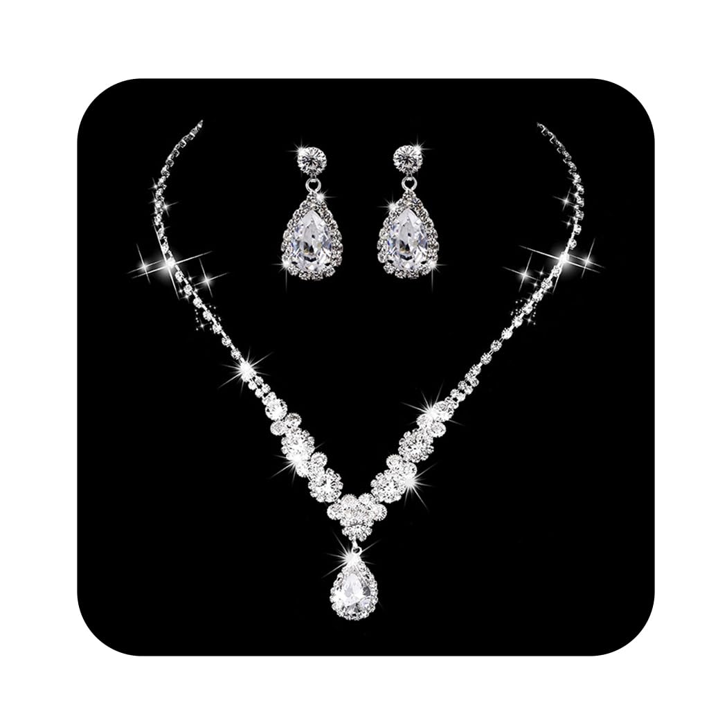 Edary Bride boda collar de cristal pendientes conjunto plata novia diamantes de imitación gargantilla collares joyería para mujeres y niñas