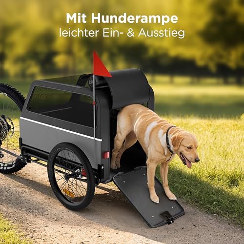 Trevopet® Hundeanhänger für Fahrrad XL – Faltbarer Hundefahrradanhänger mit Rampe, Federung & Kupplung – Fahrradanhänger Hunde bis 45 kg – Wasserdicht – Kompatibel mit E-Bikes – Grau