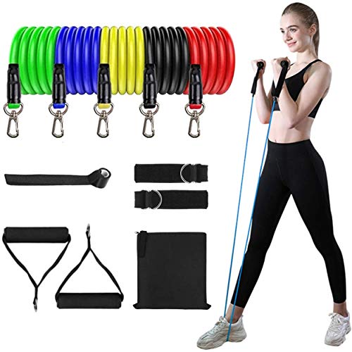 トレーニングチューブ チューブトレーニング 筋トレチューブ フィットネスチューブ 強度別5本セット ゴムチューブ 筋トレ - 超強化版 天然ラテックス製 5レベル負荷 ヨガ リハビリ シェイプアップ ピラティス 収納ポーチ