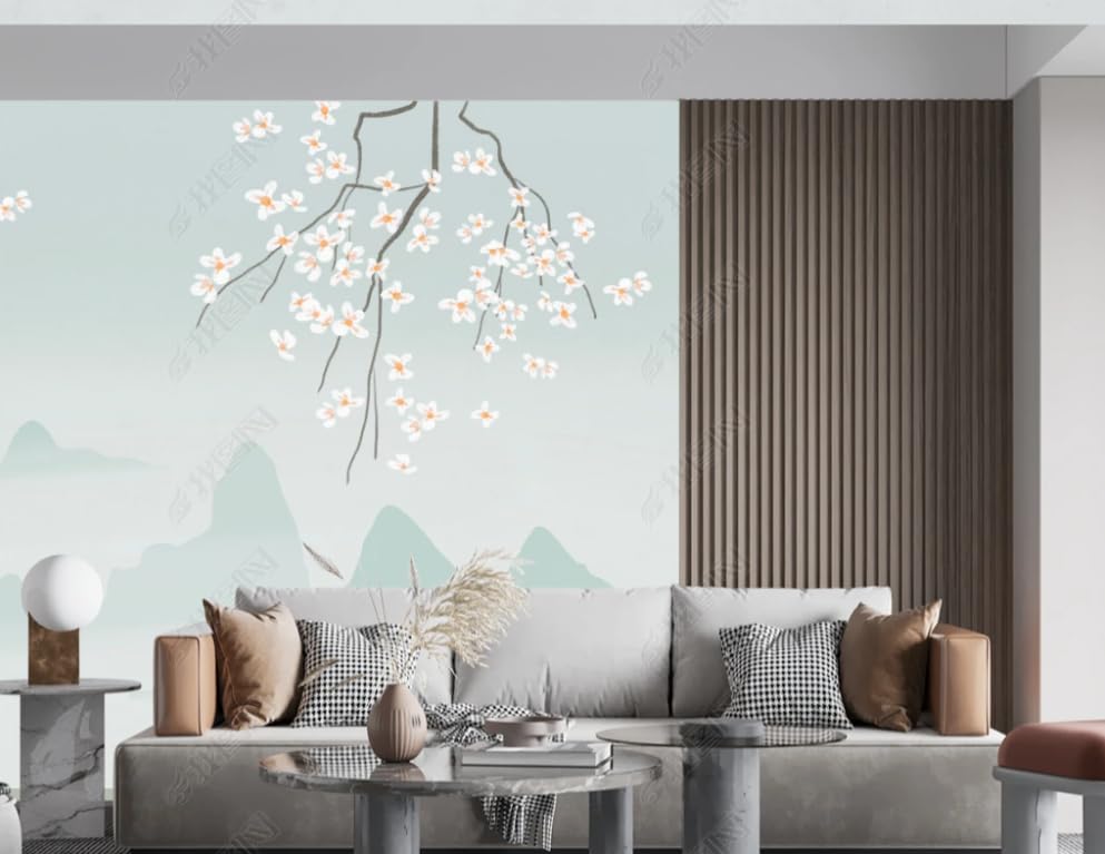 Papier peint intissé style chinois décor panoramique luxueux oiseaux 400x280