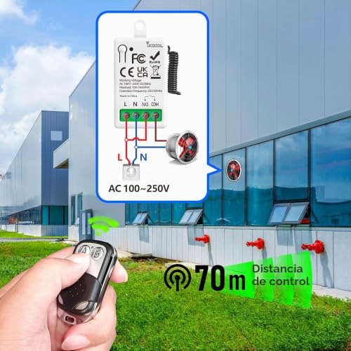 Miniatura 4 de Eunnacotop Interruptor De Mando A Distancia Control Remoto Inalámbrico Ac 220v, Remote Control Switch Con Relés Y 2 Transmisores, Para Cerraduras De La Puerta De Garaje Del Motor Y Luces