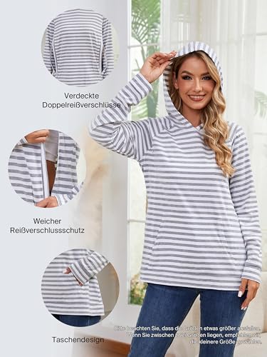 Love2Mi Damen Still-Hoodie mit unsichtbarem Reißverschluss Umstandspullover Langarm Stillshirt für Schwangerschaft & Stillzeit
