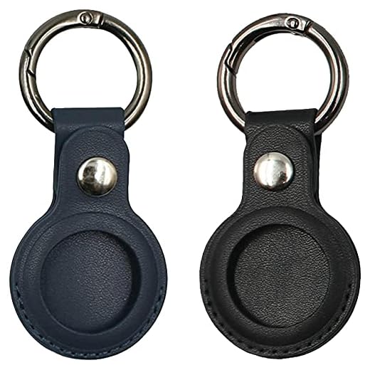 Pacote com 2 capas protetoras de etiquetas Airtag, chaveiro VAYWET para Apple Airtag, capa de couro Airtag, capa antiperda, capa protetora com rastreador Bluetooth para etiquetas (azul + preto