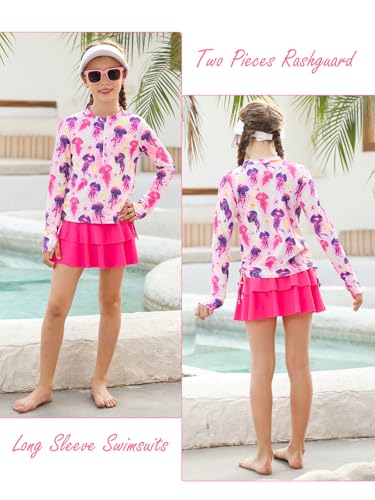 Image of Vogseek 3-12T Girls Swimsuit Long Sleeve Rashguard Bathing Suits Swim Set