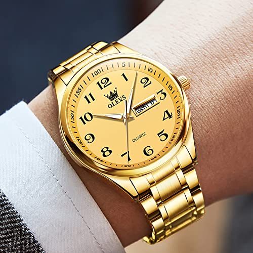Image of OLEVS Mens Watch Stainless Steel Analog Quartz Watches for Men Day Date Easy Read Diamond Waterproof Dress Luxury Classic Casual Big Face Blue /Black /Gold /Silver Roman Arabic Numerals Men's Wrist Watch